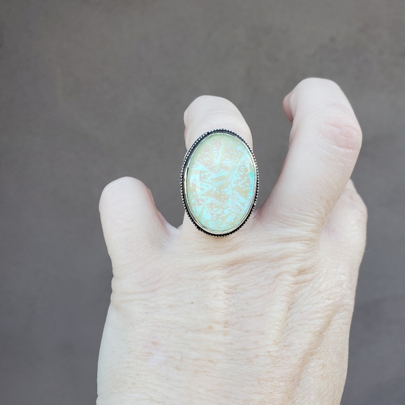 New Dichroic Glass 925 Silver Ring. - Picture 9 of 16